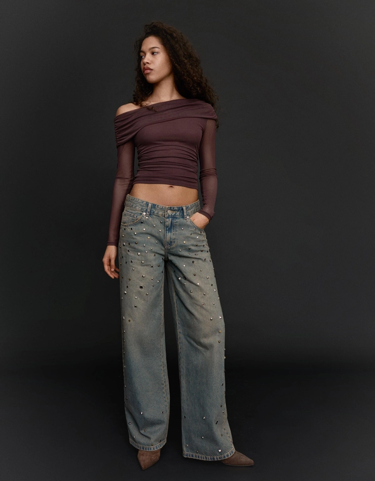 Асимметричный лонгслив из полупрозрачной ткани