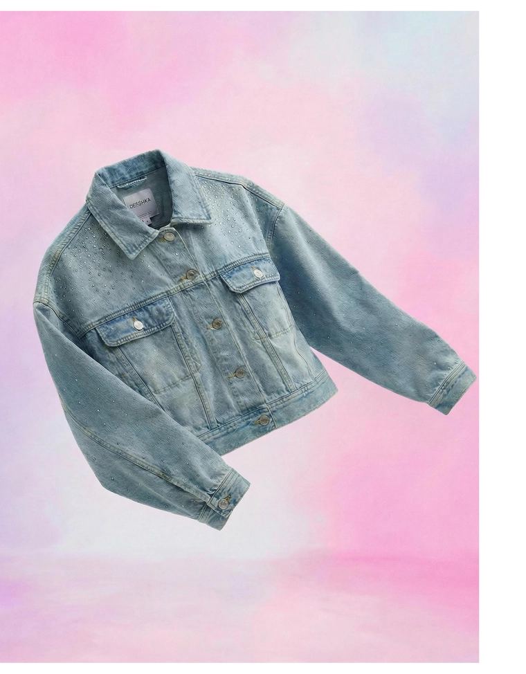 Укороченная джинсовая куртка с отделкой стразами