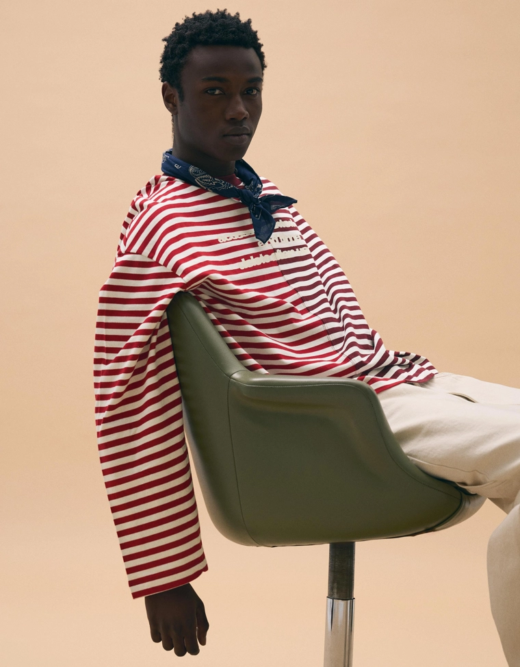 Футболка в полоску с длинными рукавами и принтом