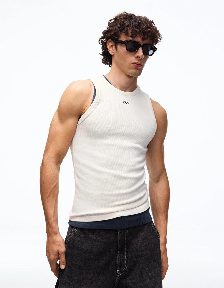 Майка рифленая с принтом