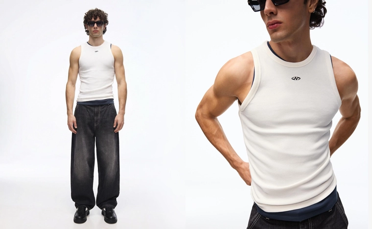 Майка рифленая с принтом