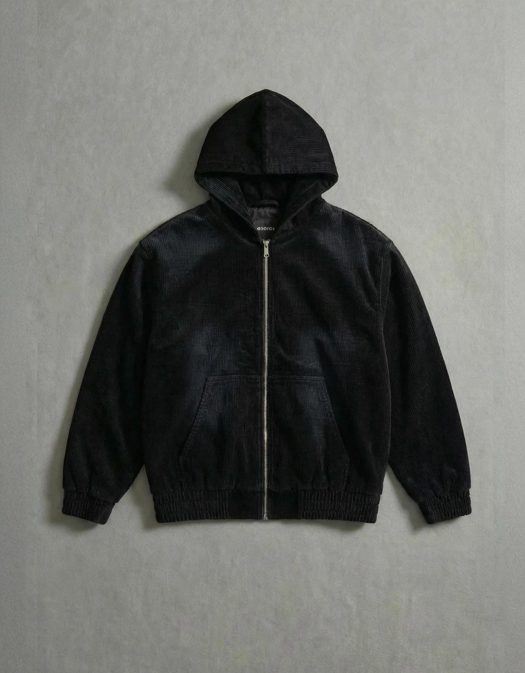 Куртка геометрического кроя из вельвета с капюшоном