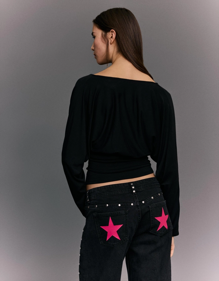 Футболка с длинными рукавами и сборками