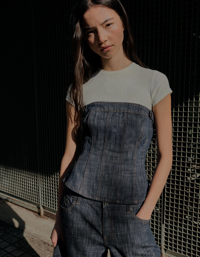 Джинсовый топ из рельефной ткани