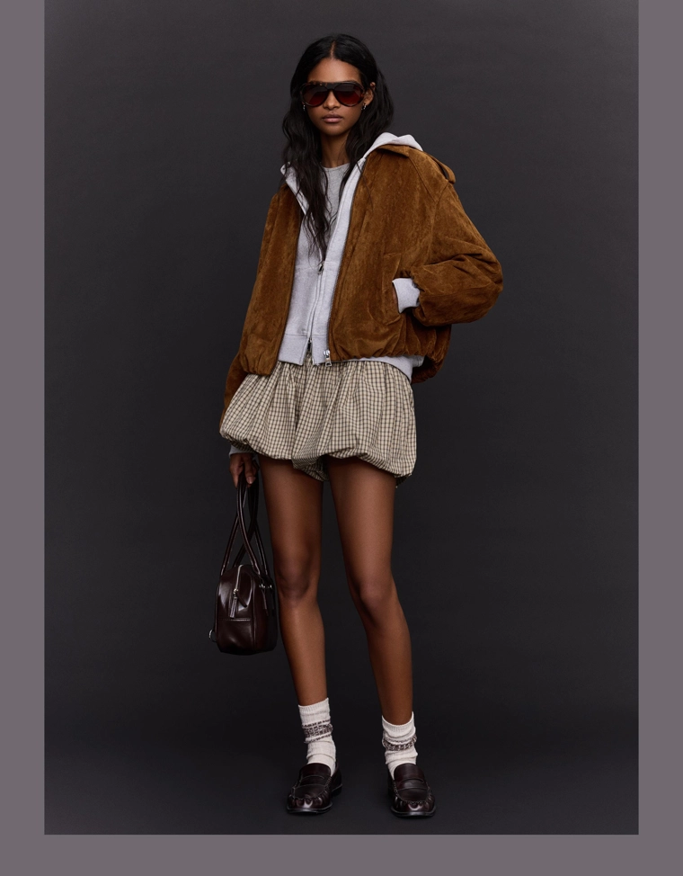 Куртка из искусственной замши с рукавами-фонариками