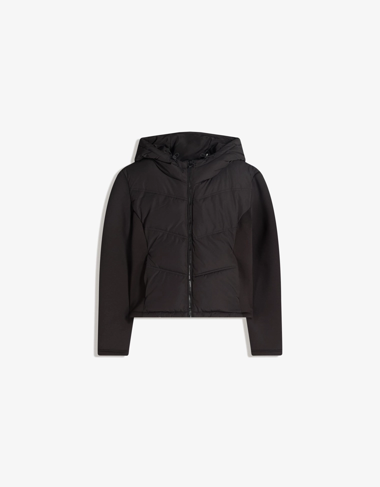 Combined hood jacket with neoprene effect