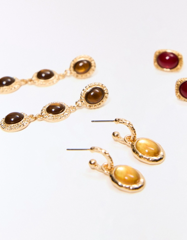 Набор из трех пар каскадных серег с камнями