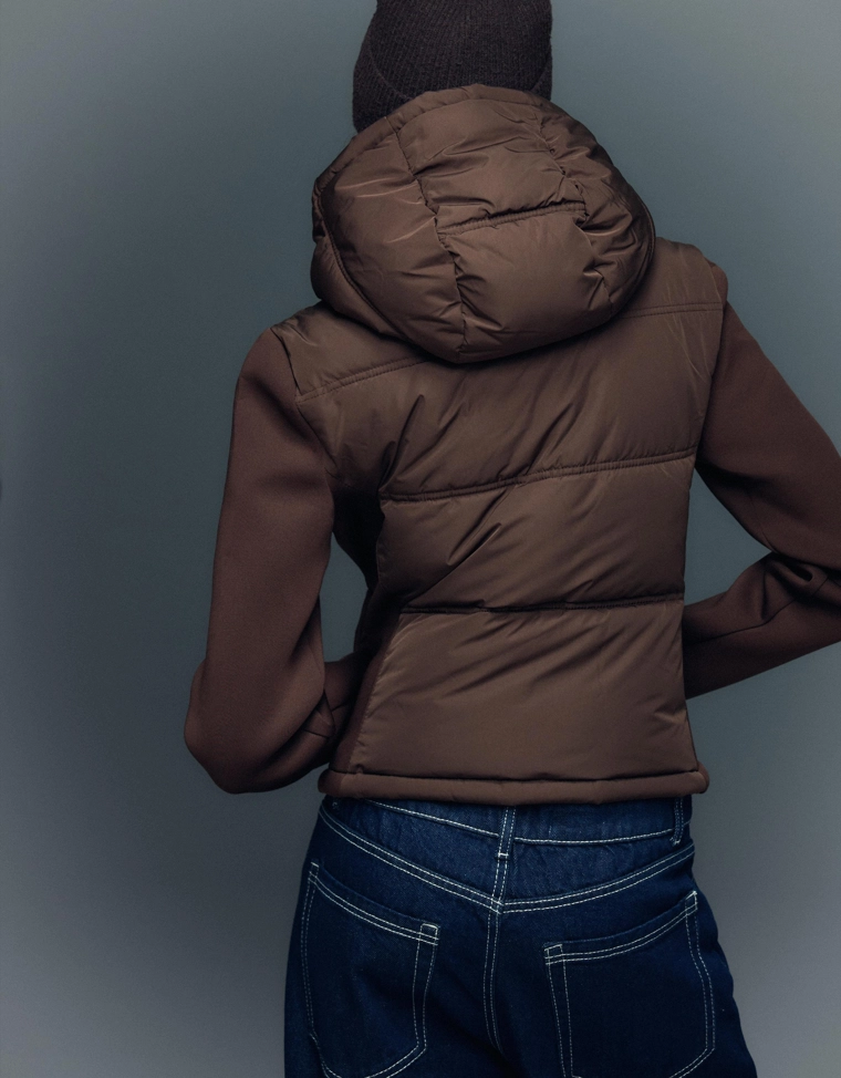 Combined hood jacket with neoprene effect
