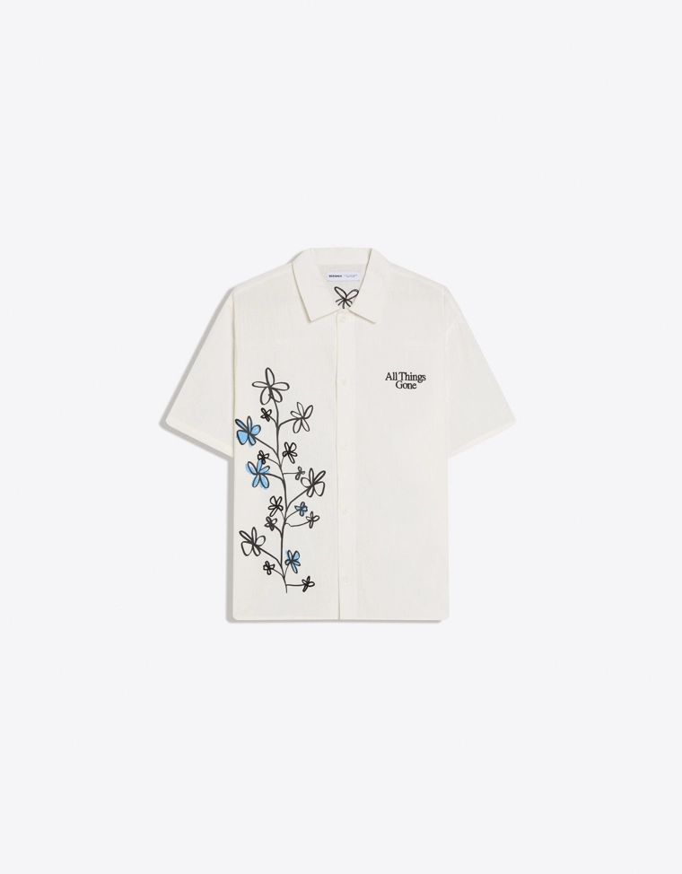 Рубашка объемного кроя с коротким рукавом и принтом