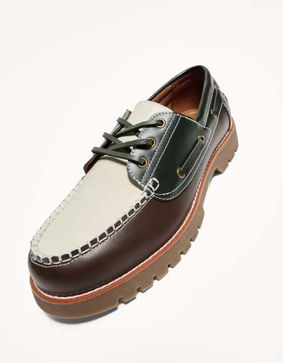 Трехцветные топсайдеры с рантом