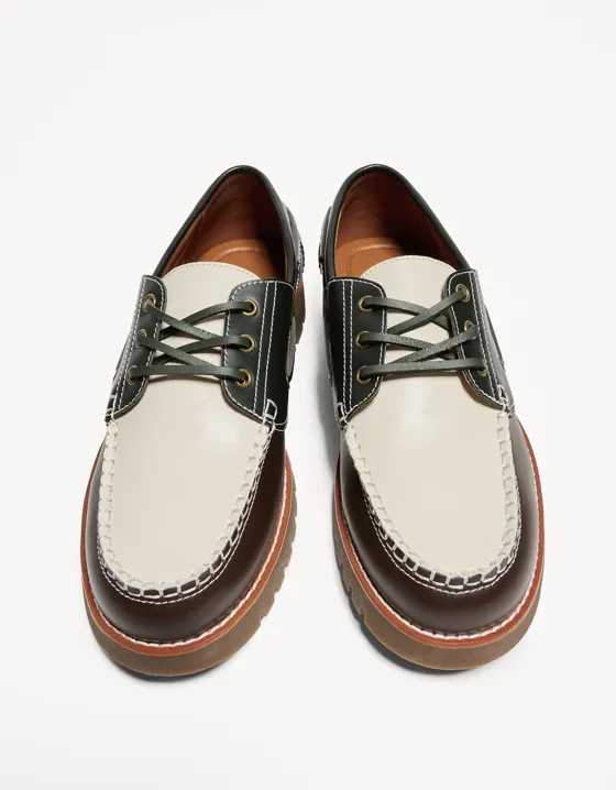 Трехцветные топсайдеры с рантом