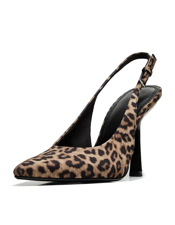 Туфли без задников на тонком каблуке с анималистическим принтом