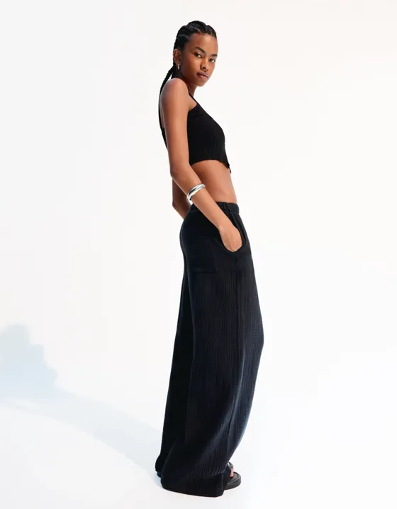 Брюки из двухслойной ткани в стиле рустик с широкими штанинами