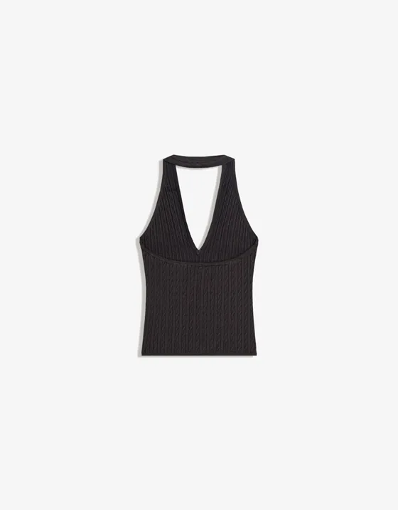 Топ из трикотажа с узором «косы» и горловиной халтер