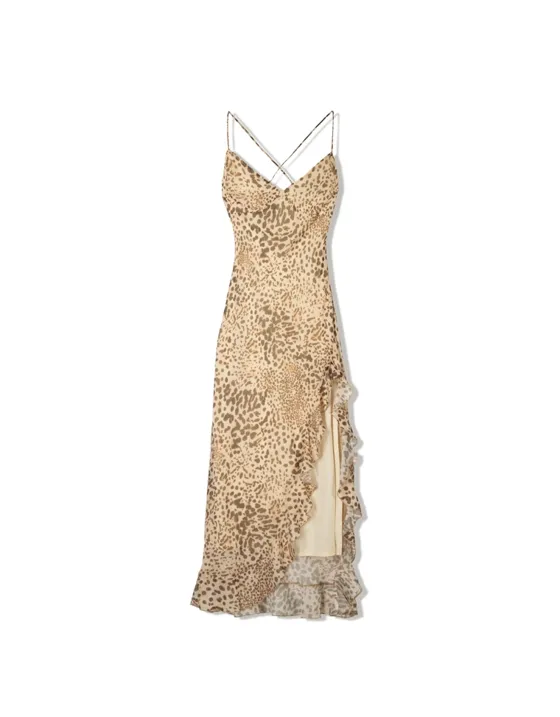 Платье миди из ткани с анималистическим принтом