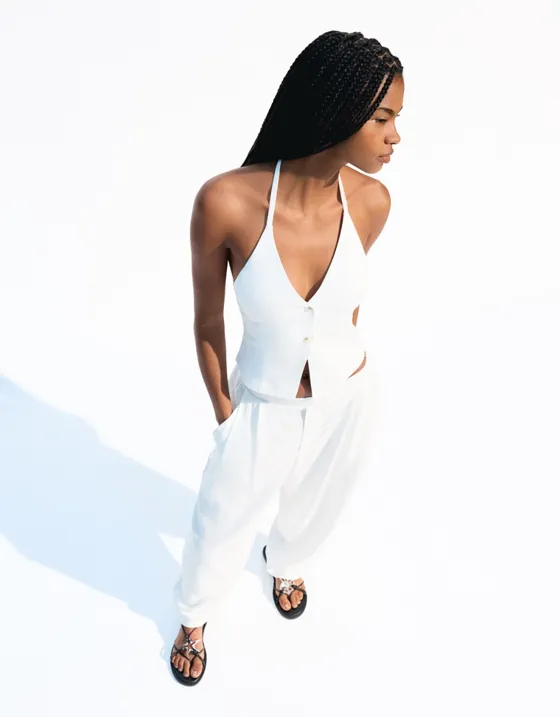 Брюки balloon из смесового льна с защипами