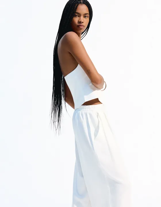 Брюки balloon из смесового льна с защипами