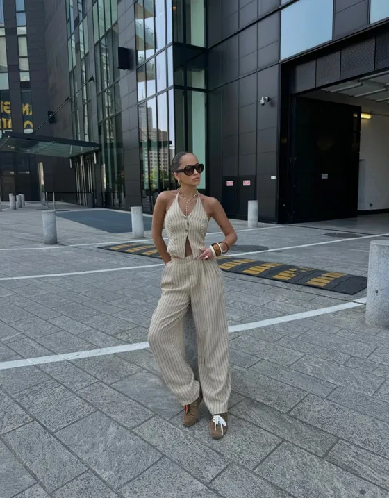 Брюки balloon из смесового льна с защипами