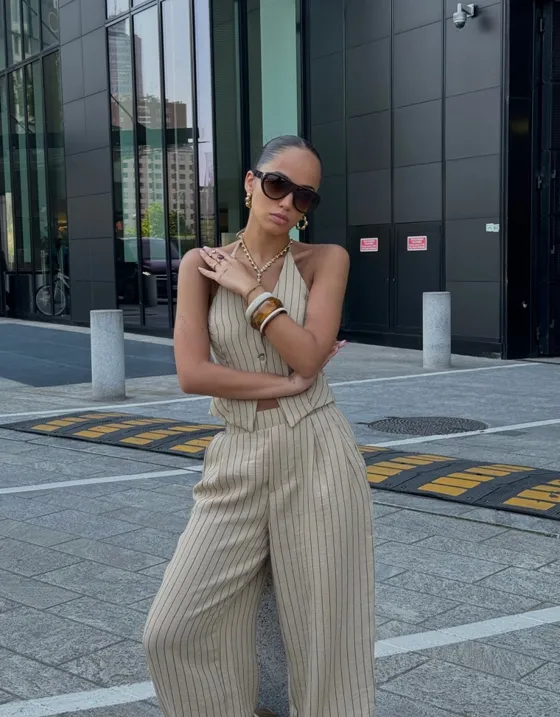 Брюки balloon из смесового льна с защипами