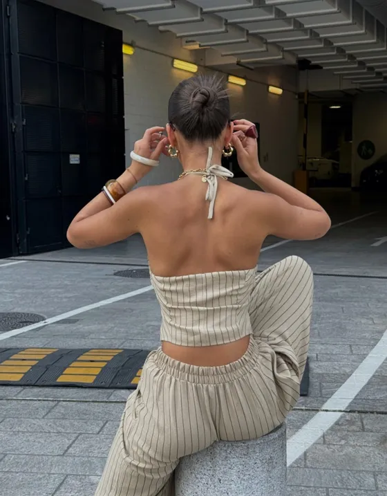 Брюки balloon из смесового льна с защипами