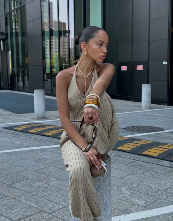 Брюки balloon из смесового льна с защипами