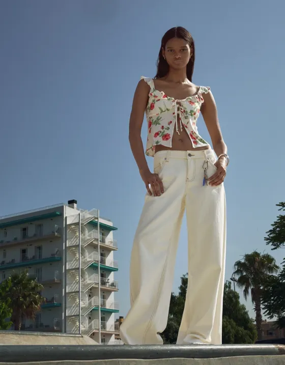 Топ на бретелях из рельефной ткани с принтом