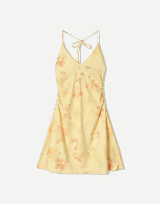 Платье миди с горловиной халтер и принтом