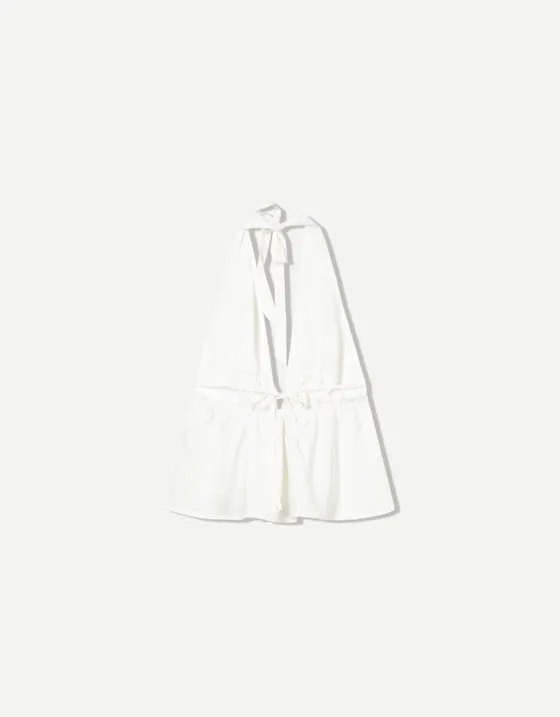 Топ из смесового льна с горловиной-халтер