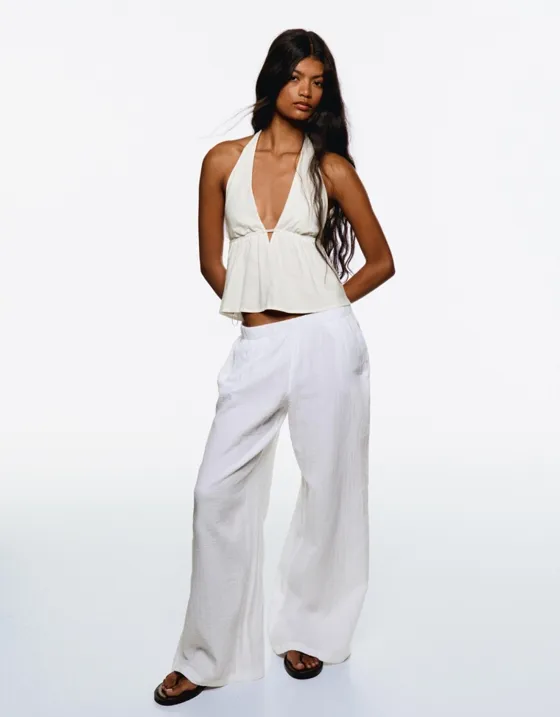 Топ из смесового льна с горловиной-халтер