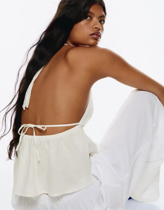 Топ из смесового льна с горловиной-халтер