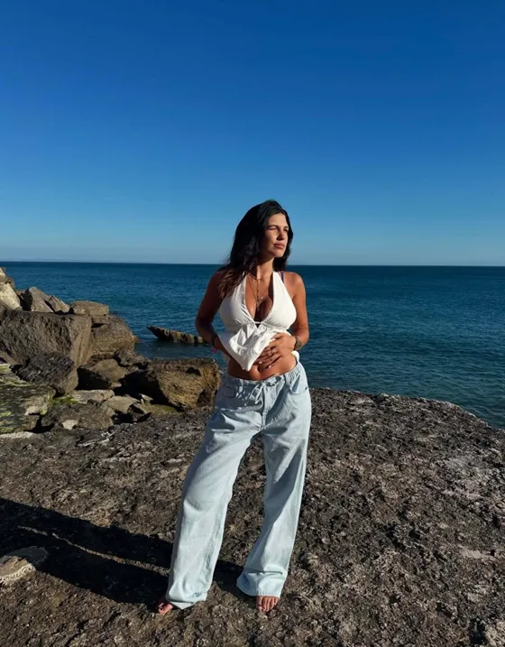 Топ из смесового льна с горловиной-халтер