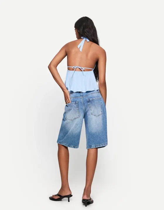 Топ из смесового льна с горловиной-халтер