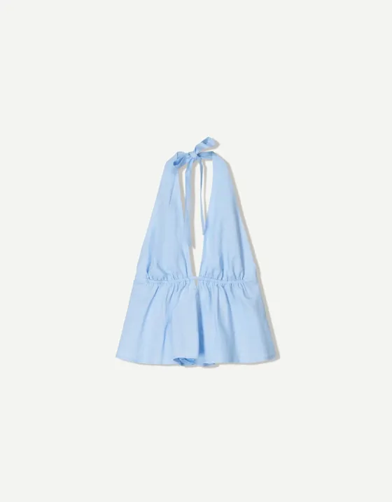 Топ из смесового льна с горловиной-халтер