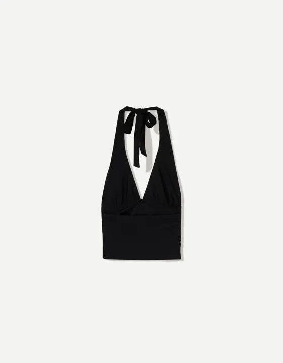 Топ со сборкой и горловиной халтер