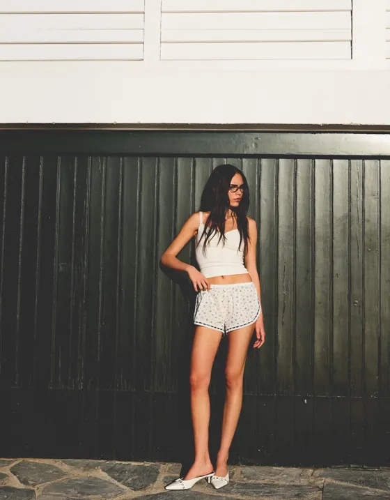 Шорты с принтом и кружевом