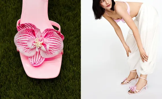 Босоножки на среднем тонком каблуке с цветком