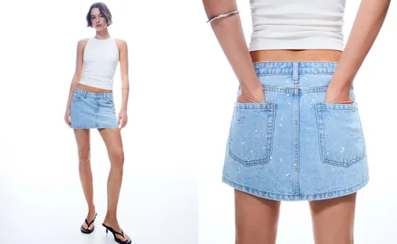 Джинсовая мини-юбка с блестками