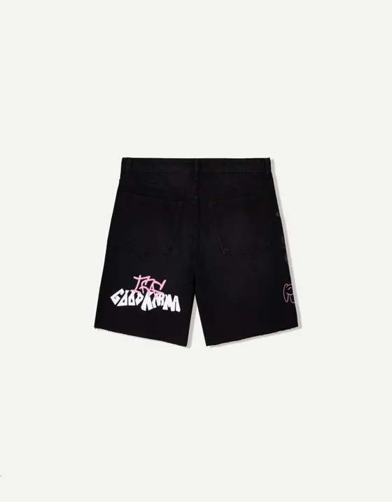 Джинсовые шорты-бермуды с принтами