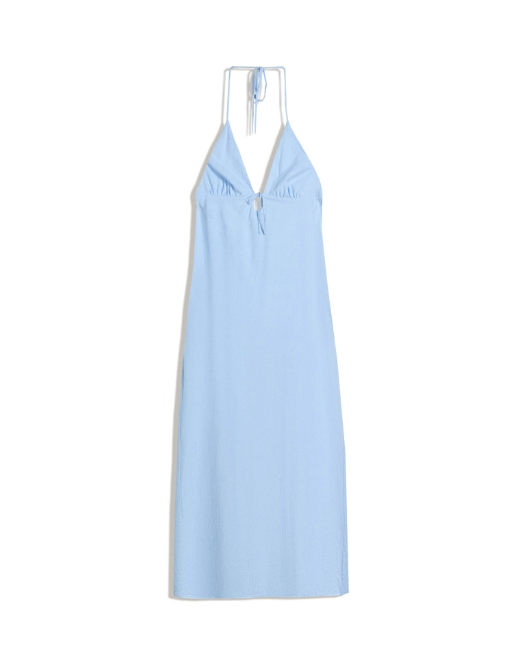 Платье миди из смесового льна с горловиной халтер и завязками