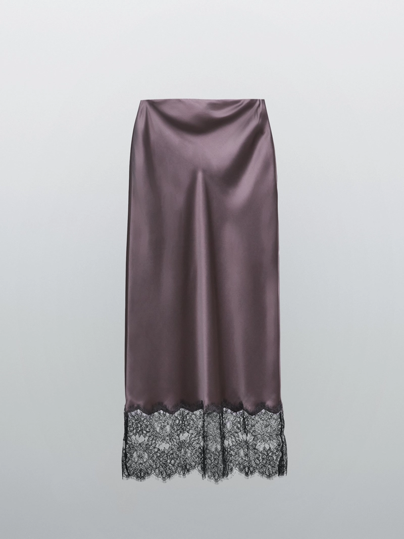 Юбка-миди с атласным блеском и кружевными деталями - studio