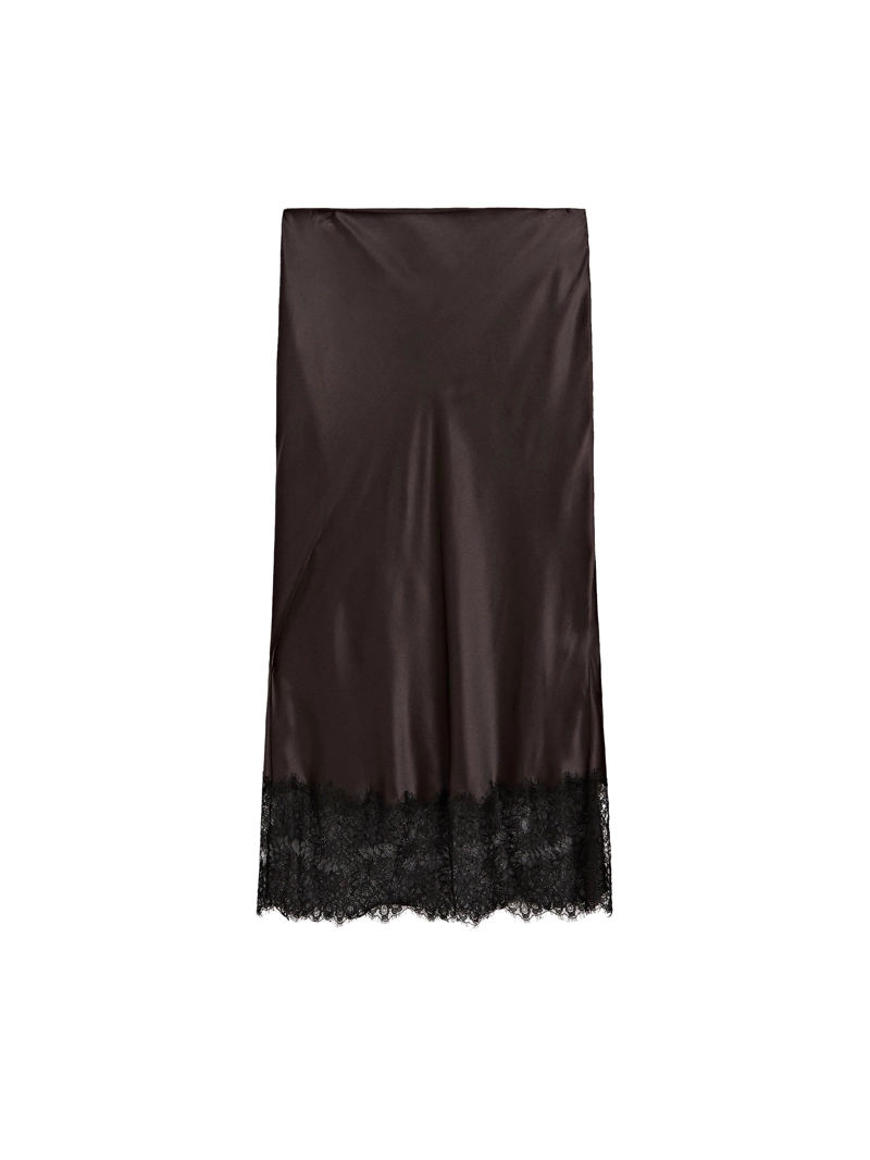 Юбка-миди с атласным блеском и кружевными деталями - studio