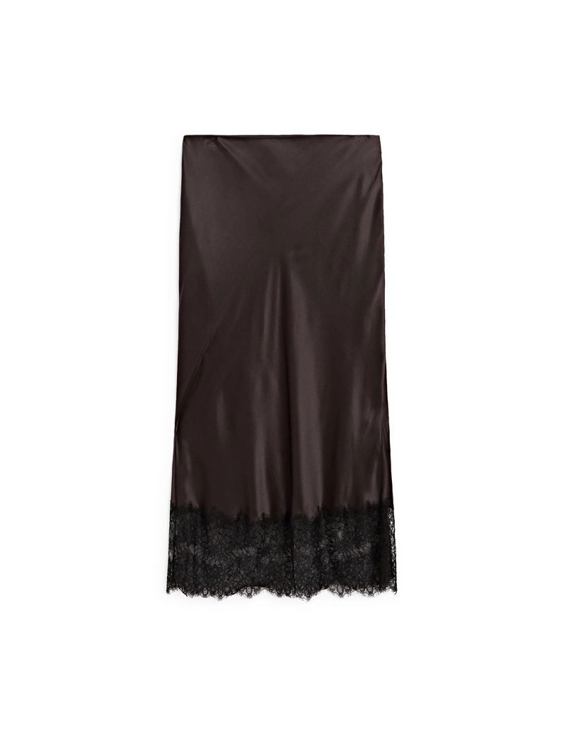 Юбка-миди с атласным блеском и кружевными деталями - studio
