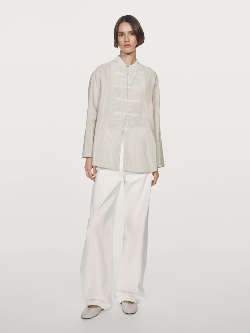 Рубашка в полоску oversize с стойкой