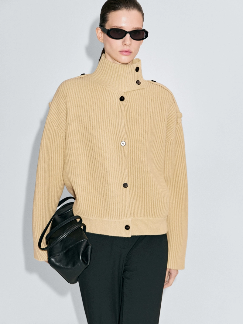 Кардиган с воротником-хомут из 100% шерсти