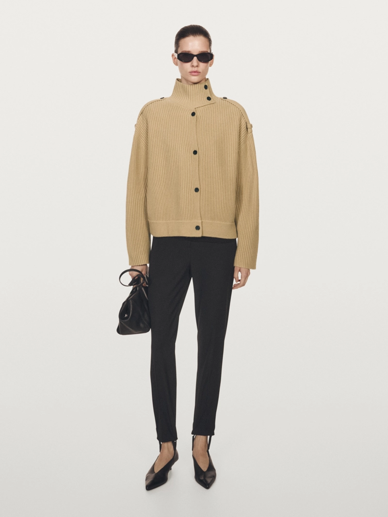 Кардиган с воротником-хомут из 100% шерсти