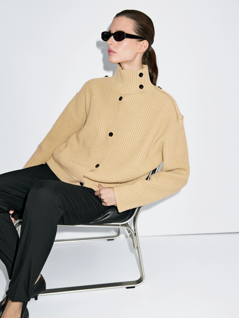 Кардиган с воротником-хомут из 100% шерсти