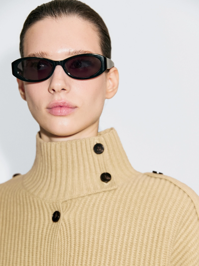 Кардиган с воротником-хомут из 100% шерсти