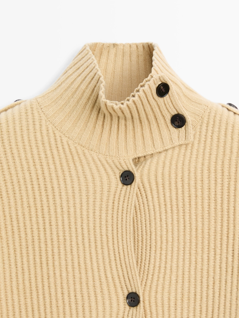 Кардиган с воротником-хомут из 100% шерсти