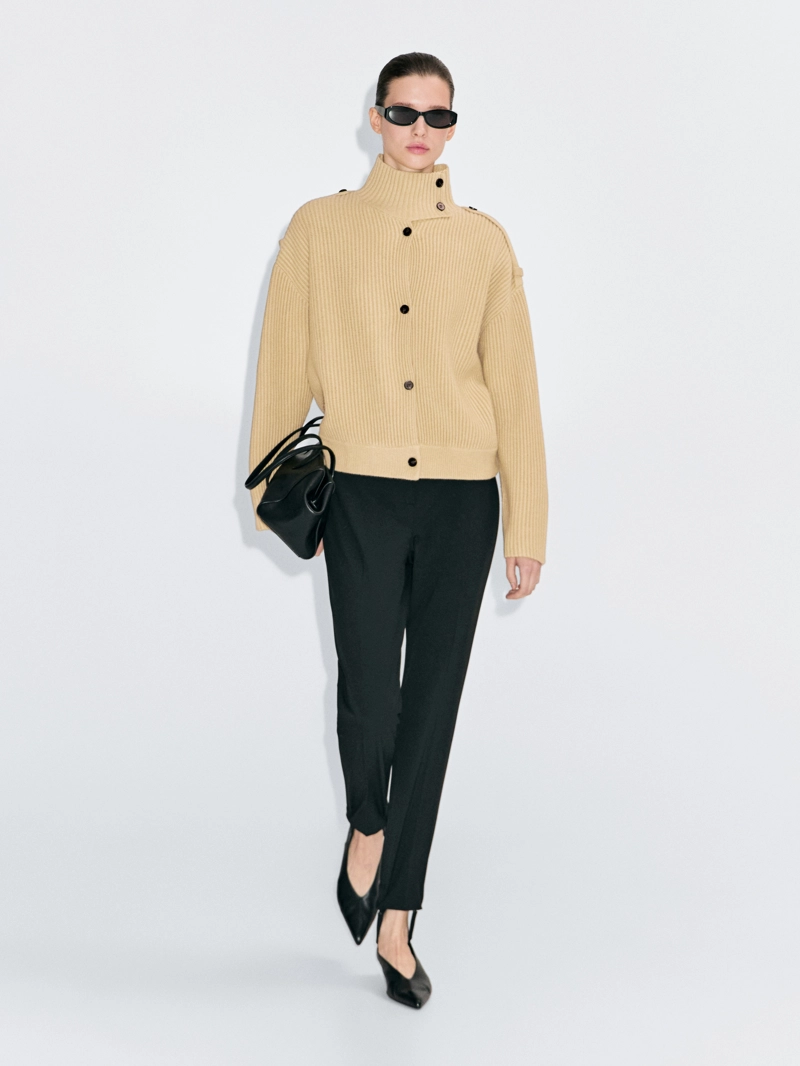 Кардиган с воротником-хомут из 100% шерсти