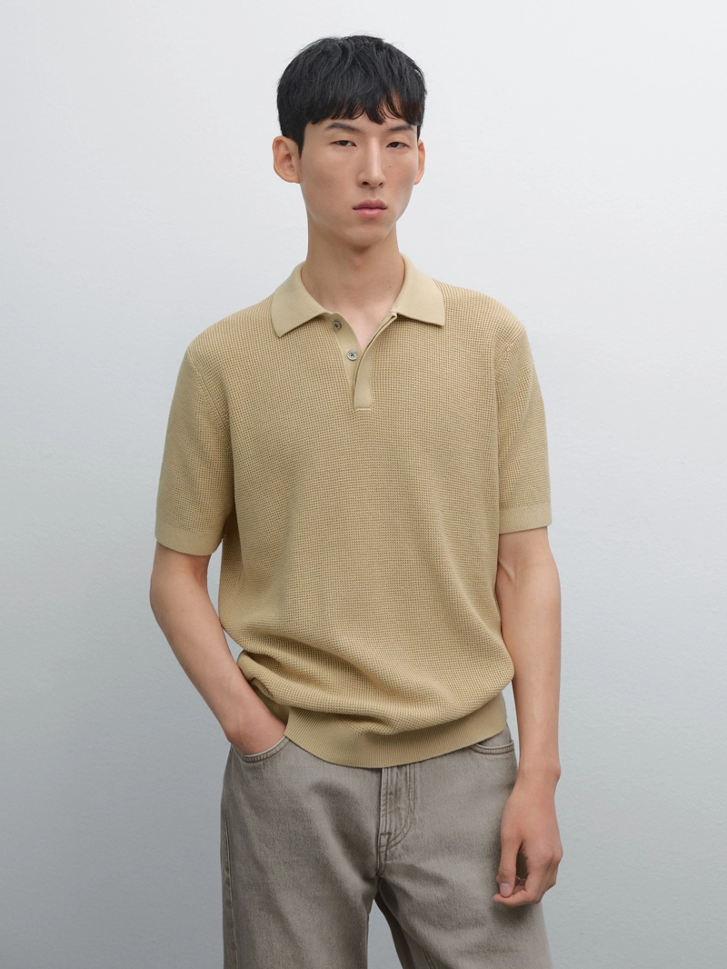 Текстурированная поло-рубашка из хлопкового трикотажа